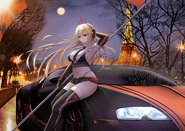 Anime Girl with Car in Paris
