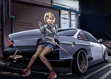 Anime Girl with Modified Car