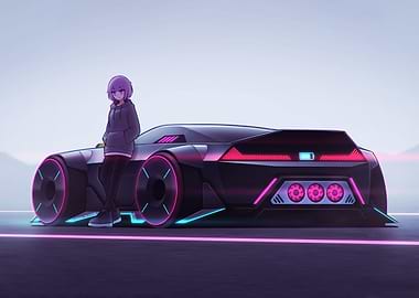 Anime Girl with Futuristic Car
