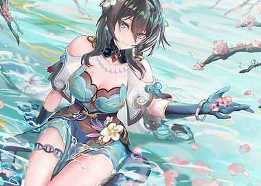 Anime Girl with Cherry Blossoms