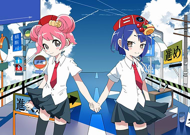 Anime Girls Holding Hands on Street