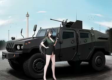 Anime Girl with Military Vehicle