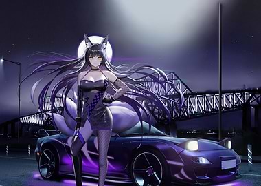 Anime Fox Girl with Sports Car