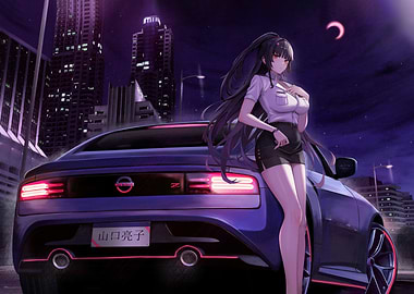 Anime Girl with Nissan Z Car