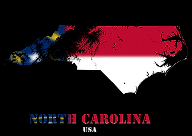 North Carolina USA Topographic Contour Relief Map blending terrain features into its emblematic colorful flag