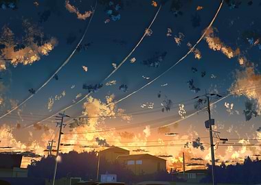 Anime Sunset Sky with Clouds