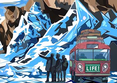 Mountain Adventure with Red Bus