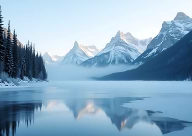 Winter Rocky Mountains at Lake Landscape Nature