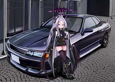 Anime girl with a blue car