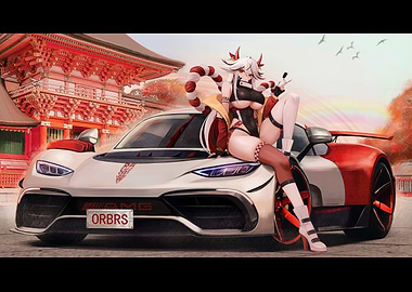 Anime Girl on Sports Car