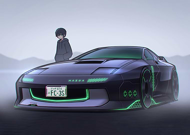Futuristic Mazda RX-7 with Anime Character