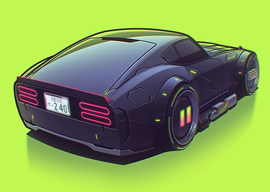 Cyberpunk Car Illustration on Green Background