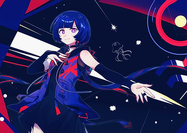 Anime Girl with Blue Hair and Outfit