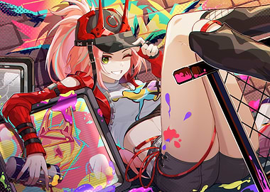 Anime Girl with Graffiti Background