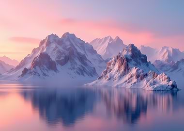 Snowy Mountains Reflecting in Calm Water