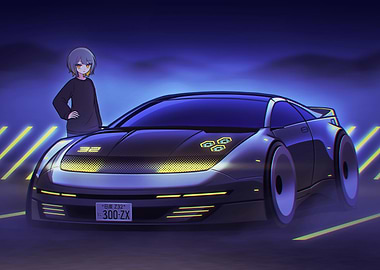 Anime Girl with Futuristic Car