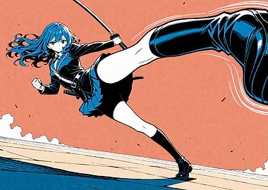 Anime Girl with Sword in Action