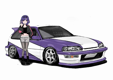 Anime Girl with Purple and White Car