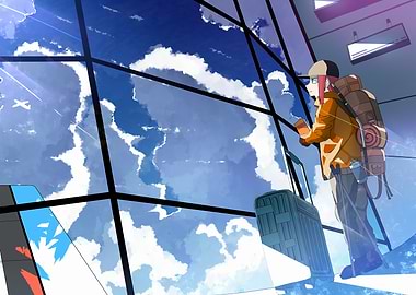 Anime Traveler at Airport Window