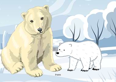 Polar Bear Family in Winter Landscape