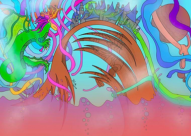 Dragon and Castle Abstract Art