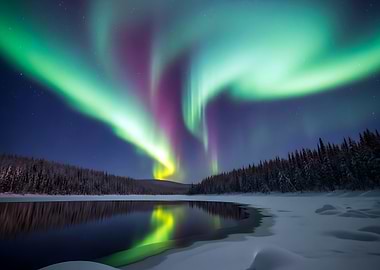 Northern Lights over Snowy Landscape Nature