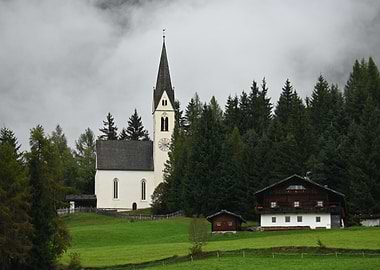Alpine Church and House Landscape