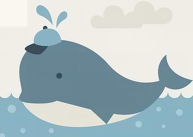 Cartoon Whale with Cap in Water