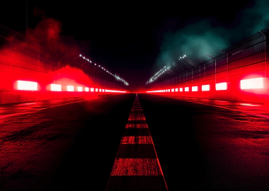Night Race Track with Red Lights