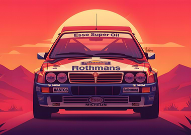 Lancia Delta Integrale Rally Car Illustration at Sunset