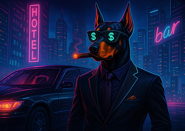 Doberman in Suit with Cigar