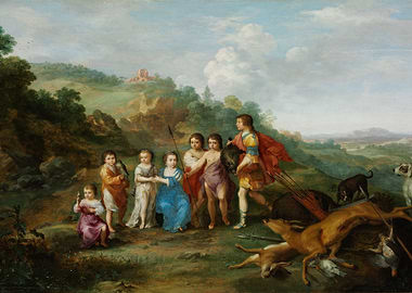 Children Hunting in a Landscape Painting