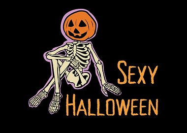 Sexy Halloween Skeleton with Pumpkin Head