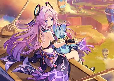 Girl with Pet in Sky Boat