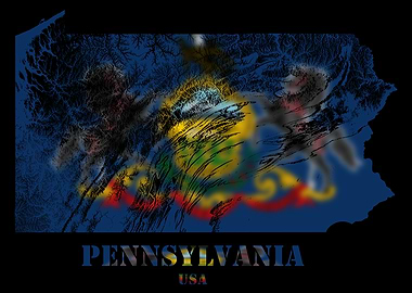 Pennsylvania USA Topographic Contour Relief Map blending terrain features into its emblematic colorful flag