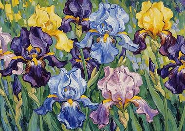 Colorful Iris Flowers Painting