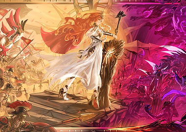 Fantasy Warrior Between Light and Darkness