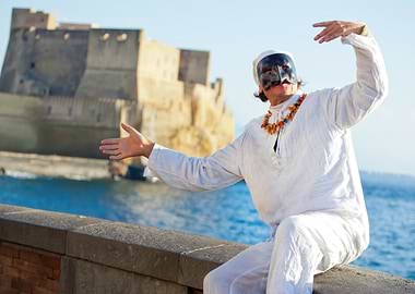 Pulcinella Masked Figure by the Sea