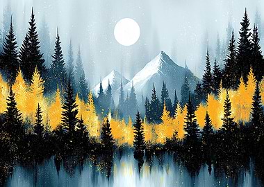 Golden Forest and Mountain Landscape