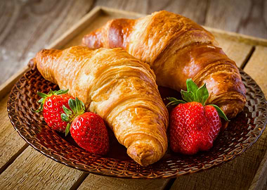 Croissants and Strawberries on a Plate
