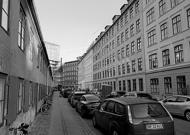 Black and White City Street Scene