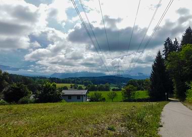 Landscape with Power Lines and House