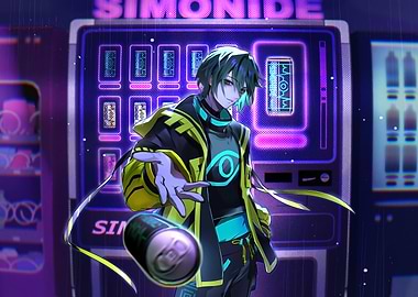 Anime character with vending machine backdrop