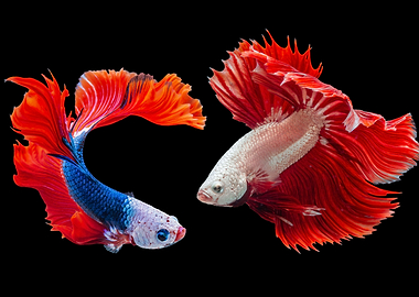 Two Betta Fish on Black Background