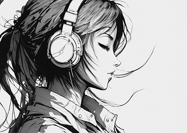 Girl Listens to Music