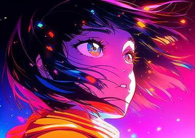 Anime Girl with Colorful Hair