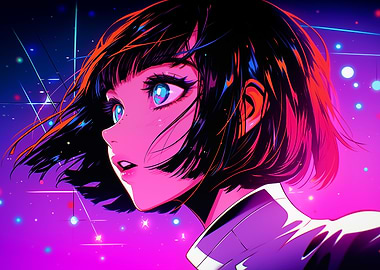 Anime Girl in Neon Cyberpunk Style