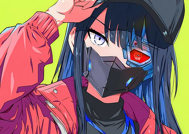 Anime Cyborg Girl with Mask and Cap