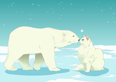 Polar Bear and Cat Nose Touch