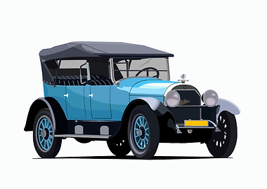 Vintage Blue Cadillac Car Illustration